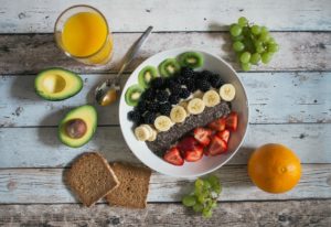 Fruit bowl with healthy foods